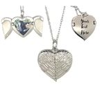 With Your Touch Personalised Engraved Photo Locket Necklace - Silver Heart - Angel Wings