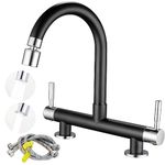 Maynosi Bridge Kitchen Sink Mixer Taps, 2 Hole Kitchen Bridge Faucet with Muti-Function Aerator, 360° Swivel Spout, 180 mm Centers Deck Mounted, Include UK Standard Pipes, Brass, Mixed Colors