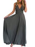 PERSUN Women's Convertible Multi Way Wrap Maxi Dress Long Party Grecian Dresses, Gray, Medium