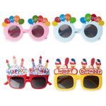 CGLRybO Birthday Party Glasses，4 Pairs Happy Birthday Sunglasses Sunny Glasses，Birthday Cake Shaped Eyeglasses Cream Glasses Photo Prop Party Supplies