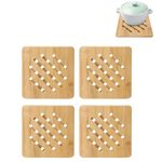 4 Pcs Bamboo Table Mat, Decorative & Protective Hot Plate Coaster Holders Non-Slip Pads Round and Square Bamboo TrivetsAnti-Scald Non-Slip Bowl Cup Heat Insulation Pad for Home Kitchen Use(01)