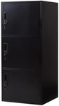 SunLinkSan Metal Cabinet, Steel Storage Locker with Lock,Office Storage Locker with Doors,Lockers for Employees, Living Room, Bedroom, Office,Gym,School (Black, 3 Doors)