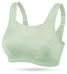 WingsLove Women's Sports Bra Full Coverage High Impact Wirefree Workout Non Padded Shock Absorber Ultimate Run Bra Plus Size（Green,34C）