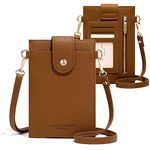 Womens Fashion Small Crossbody Bag Light Leather Cellphone Case Wallet Shoulder Purse Credit Card Holer Handbag Girls Travel Passport Pouch Messenger Satchel for iPhone 11 Pro Max 6/7/8 Plus (Brown)