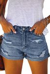 Ancapelion Women's Denim Shorts Ripped High Waisted Jean Shorts Stretchy Rolled Hem Hot Pants Authentic Blue M