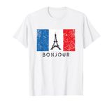 Vintage Paris French Flag Eiffel Tower Bonjour T-Shirt