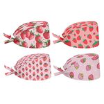 Belidome Working Hat Set Cleaning Cap with Adjustable Tie Sweatband, 4 Pack, Strawberry, One Size