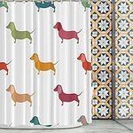 BaoNews Cute Dachshund Decor Shower Curtain,Dog Small Puppies Textile Animal Hunter Polyester Shower Curtain for Shower Stall Bathroom Waterproof with 10 Hooks 60x72 Inch