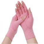 Donfri 2 Pairs Arthritis Gloves Fingerless Compression Gloves for Women Men Relieve Symptoms Rheumatoid Osteoarthritis Raynauds Disease Breathable Comfortable Machine Washable (Pink, M)