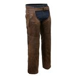 Milwaukee Leather Chaps for Men's Vintage Crazy Horse Brown Leather- Snap Out Thermal Lined Motorcycle Chap MLM5518 - Medium