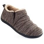 Zizor Men's Cozy Memory Foam Slippers with Plush Fleece Lined, Knit Anti-Slip Indoor Outdoor Rubber Sole with Unilateral Elastic Bandage, Coffee, 9 UK