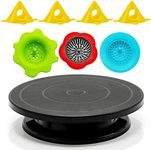 11”Rotate Turntable Sculpting Wheel Revolving Cake Turnable Black Painting Turn Table Stand for Paint Spraying Spinner,with Cone Canvas Support Stands and 3pcs Acrylic Pouring Strainers