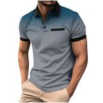 Mens Henley Shirts 2024 Summer Casual Short Sleeve Quarter Buttons V Neck Lapel Stretch Tshirt Tops for Golf, Deals 3_gray, Medium