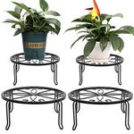 MUAEEOK 4 Pack Black Metal Potted Plant Stands for Indoor and Outdoor Plants 9.1 inches/23 cm Flower Pot Planter Holder, Metal Rustproof Iron Garden Container Round Supports (4, Black)