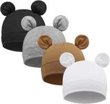 DRESHOW 4 Pieces Baby Beanie Newborn Toddler Soft Cute Knit Hat Hospital Hats for Baby Boys Bear Ears Infant Beanie