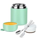 Thermo Food Container - 17 Oz Insulated Food Container With Foldable Fork& Spoon, Leak Proof Food Thermo, Portable Wide Mouth Soup Thermo With Handle For Outdoors Indoors Office Picnic