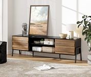 Mid-Century Modern TV Stand for 80 inch Flat Screen Wood TV Console Media Cabinet with Storage for 75/70/65 inc TV Entertainment Center for Living Room Bedroom, 70 inch Black/Oak