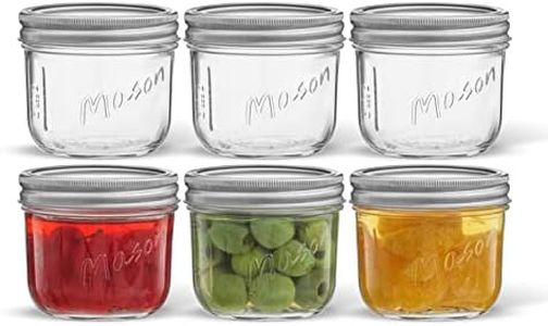 8 Oz Mason Jars With Lids, Labels and Measures! 6-Pack Wide Mouth Mason Jars, Glass Jar with Lid and Band. Airtight Canning Jars, Overnight Oats Jars, Salad Jars, Sourdough Starter Jar