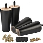 Btowin 8 inch Solid Wood Furniture Legs, 4 Pieces Modern Vintage Tapered Replacement Table Legs with Mounting Plates & Screws & Prodector for DIY Armchair Chair Sofa Black