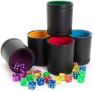 Brybelly Dice Set with Dice Shaker Cup - Perfect for Casino Dice Game - Dice Games for Family - Quality Leather Dice Cup - Poker Dice Shaker - Multicolor Dice Cups and 25 Multicolor Dice Sets