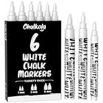 Chalkola White Chalk Pens - White Dry Erase Liquid Chalk Pens for Chalkboard, Blackboard, Window, Bistro, Car Glass, Board, Signs - Variety Pack of 6 - (2x) 1mm, 3mm & 6mm