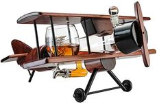 Whiskey & Wine Decanter Airplane Set and Glasses Antique Wood Airplane - The Wine Savant Whiskey Gift Set and 2 Airplane Glasses, Pilot Gift Moving Parts- Alcohol Related Gift, BAR DECOR Large 21"