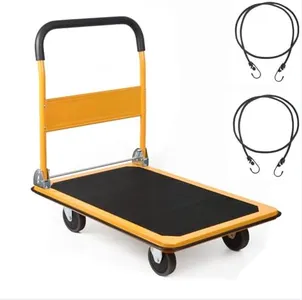LEADALLWAY Platform Truck Large Size 880lbs Foldable Push Cart 35.8x24x34.3inches Yellow with 2 Ropes