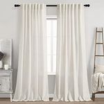 Nanspring Cream Linen Back Tab Curtains 84 Inch Length Living Room 2 Panel Set Modern Farmhouse Window Curtain Privacy Semi Sheer Drapes Rustic Pinch Pleated Ivory Colored, 52x84 (HKC09-NT5284)