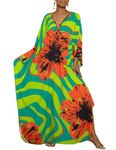 Bsubseach Plus Size Caftan Dress for Women Long Beach Kaftans Swimwear Beach Cover Ups Resort Wear Green Orange