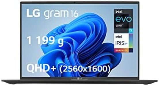 LG gram 16Z90Q-G.AD75F - PC Portable 16" 1.2kg, écran IPS 2560x1600 Format 16:10, Intel® Evo™ i7, RAM 32Go, SSD 512Go NVMe, Iris®XE Graphics, Thunderbolt™ 4, Windows 11 Home, Clavier AZERTY, Noir
