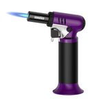 Sondiko Kitchen Blow Torch with Fuel Gauge S907, Refillable Soldering Torch Lighter with Safety Lock and Adjustable Flame for Desserts, Creme Brulee, Welding, Purple & Black (Butane Not Included)