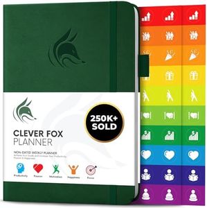 Clever Fox Planner – Undated Weekly & Monthly Planner to Increase Productivity, Time Management and Hit Your Goals – Organizer, Gratitude Journal – Start Anytime, A5, Lasts 1 Year, Dark Green (Weekly)