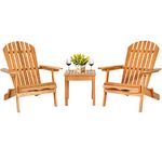 Tangkula 3 Pieces Adirondack Chair Set, Outdoor Wood Furniture Set with 2 Folding Lounge Chairs & Side Table, Widened Armrest, Slatted Design, All Weather Conversation Set for Garden Patio Backyard