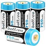 Battsea Rechargeable Arlo Battery 4 Pack 750mAh 3.7V Lithium Batteries 123A for Arlo Camera Flashlights Microphone Smoke Detector Electric Shaver Alarm Clock Calculator