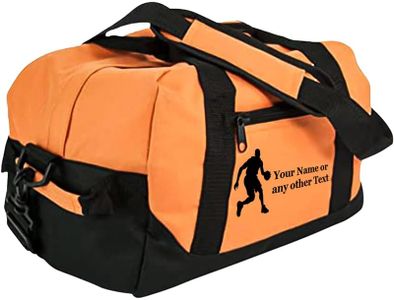 Personalized Passion 14” Small Sports Duffel Bags for Kids - Waterproof Travel Duffle with Name & Basketball Design - Orange Two-Toned Kids Weekender Bag for Boys and Girls