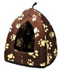 Purrfect Pet TM Pet Cat Dog Puppy Rabbit Soft Fleece Igloo House Bed, Brown with Cream Paw Prints