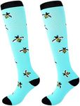 Junely Compression Socks for Women 20-30 mmhg Knee High Socks for Support Circulation Nurse Pregnancy Sports Travel Flight, A07bee, One Size