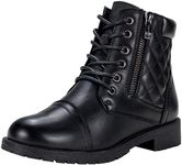 Vepose Women's Leather Combat Ankle Boots, Classic Lace up Booties, 903L - Black, Size 12 US - with Side Zipper (CJY903L Black 12)