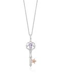 Enchanted Disney Fine Jewelry 14K Rose Gold over Sterling Silver with 1/20 Cttw Natural White Round Diamond and Rose-De-France Rapunzel Key Pendant Necklace, 18" Cable Chain, 0, Precious Metal, rose-de-france