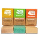 Earthbaby Natural Handmade Bath Soap Combo of 3 (Milk & Sandal, Neem & Aloevera, Vetiver Khus Each 1)