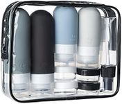 Depoza 16 Pack Travel Bottles Set - TSA Approved Leak Proof Silicone Squeezable Containers for Toiletries, Conditioner, Shampoo, Lotion & Body Wash Accessories (16 pcs/Black Pack)