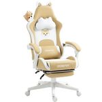 Dowinx Gaming Chair Cute with Dog Ears and Massage Lumbar Support, Ergonomic Computer Chair for Girl with Footrest and Headrest, Comfortable Reclining Game Chair 290lbs for Adult, Teen, Brown Dog