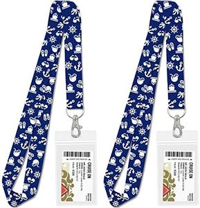 Cruise Lanyard [2-Pack] Lanyards with ID Holder for Cruise Ship Key Cards (Blue Nautical) - Essentials & Must Have Accessories by Cruise On