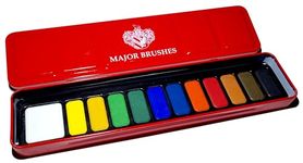 Major Brushes Artist Watercolour Red Paint Tin 12 Blocks