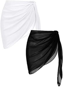 Ekouaer 2 Pieces Women Beach Sarongs Sheer Cover Ups Chiffon Bikini Wrap Skirt for Swimwear,Black/White,Medium