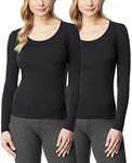 32 Degrees Women's 2 Pack Ultra Light Thermal Baselayer Scoop Top, Black/Black, Large