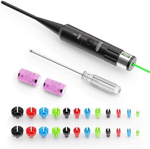 StrongTools Green BoreSighter for .17 to 12GA Caliber Rifle and Handgun Universal Hunting Green Dot Boresight Kit with Press Switch Bore Sight with 2 Pieces CR2 Batteries (2 Packs Adapter, Green)