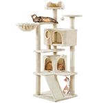 Yaheetech Cat Tree, 144.5cm Multi-level Cat Climbing Tower w/Sisal Scratching Posts, Double Cat House and Dangling Balls Kitten Activity Centre Cat Play House, Beige