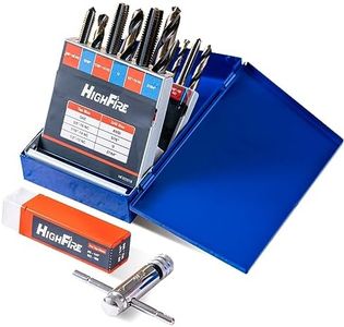 HIGHFIRE 18pcs SAE Drill and Tap Set with 1 Piece T-Handle Ratchet Tap Wrench Capacity Range #0-1/4", Black and Gold Premium HSS Jobber Length Drill Bits and Hand Plug Taps with Metal Indexed Box