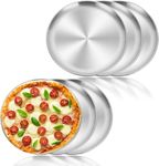 CYEER 6 Pcs 12 Inch Pizza Tray, Stainless Steel Dinner Plates Pizza Baking Pan, Non-Stick Pizza Trays for Oven Healthy Durable Dishwasher Safe for Fruit Cake Pie Cookie